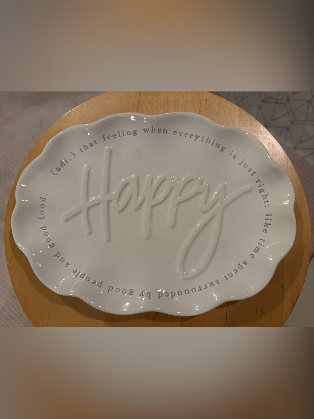 Mud Pie White 'Happy' Embossed Ceramic Serving Platter